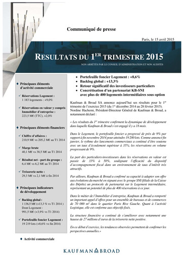 Vorschaubild Kaufman & Broad Quartalsbericht 2015-q1