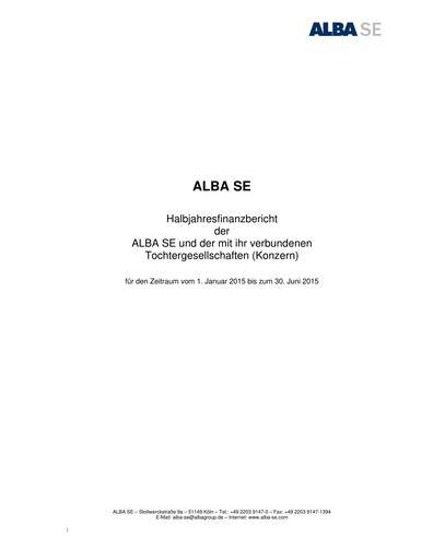 Thumbnail ALBA SE Half-year Report 2015-h1