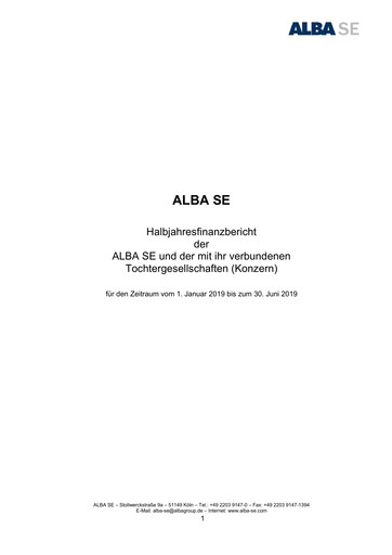 Miniature ALBA SE Rapport semestriel 2019-h1