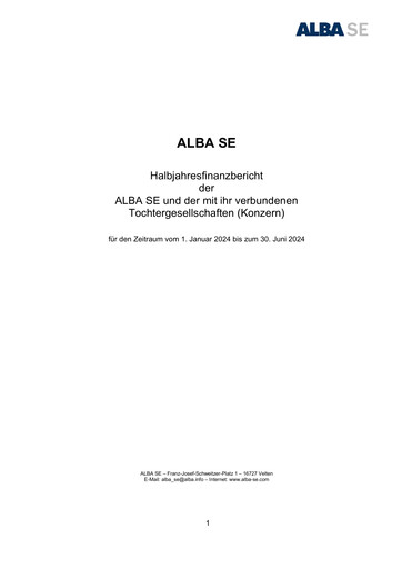 Miniature ALBA SE Rapport semestriel 2024-h1