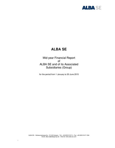 Miniature ALBA SE Rapport semestriel 2015-h1
