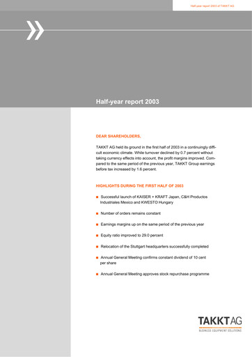 Thumbnail TAKKT AG Half-year Report 2003-h1