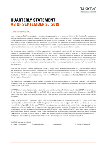 Thumbnail TAKKT AG Quarterly Report 2019-q3