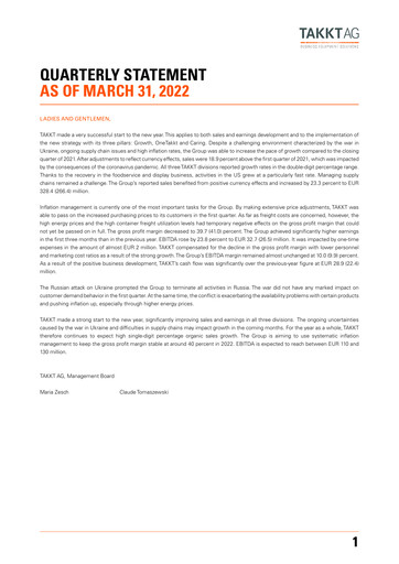 Thumbnail TAKKT AG Quarterly Report 2022-q1