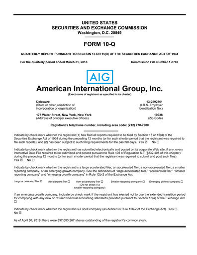 Thumbnail American International Group Quarterly Report 2018-q1