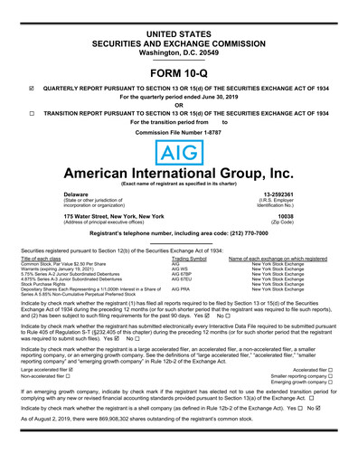 Thumbnail American International Group Quarterly Report 2019-q2