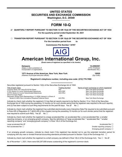 Thumbnail American International Group Quarterly Report 2021-q3