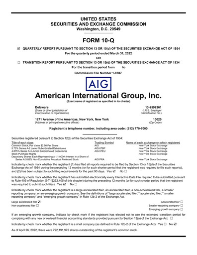 Thumbnail American International Group Quarterly Report 2022-q1