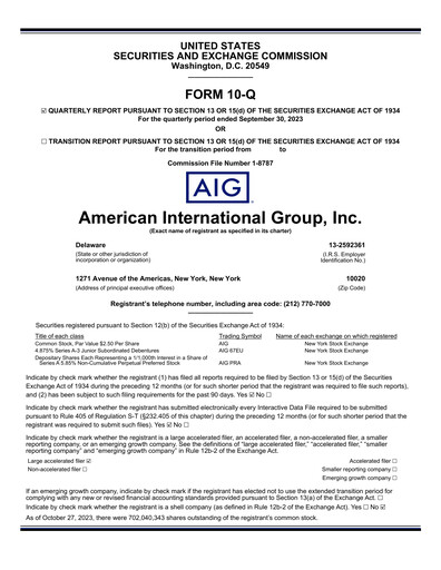 Thumbnail American International Group Quarterly Report 2023-q3