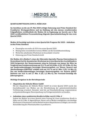 Miniature Medios AG  Rapport trimestriel 2020-q1