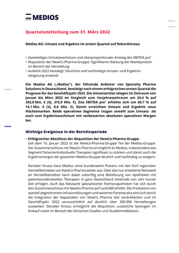 Miniature Medios AG  Rapport trimestriel 2022-q1