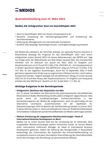 Miniature Medios AG  Rapport trimestriel 2023-q1