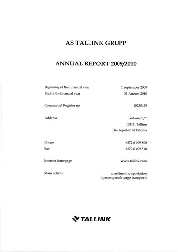Thumbnail Tallink Grupp Annual Report 2010
