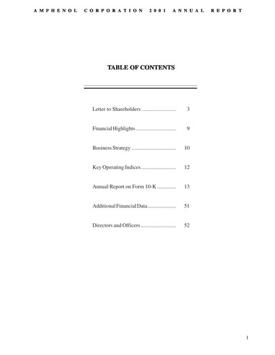 Thumbnail Amphenol Annual Report 2001