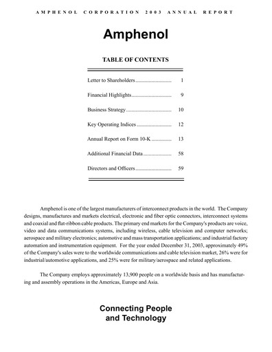 Thumbnail Amphenol Annual Report 2003