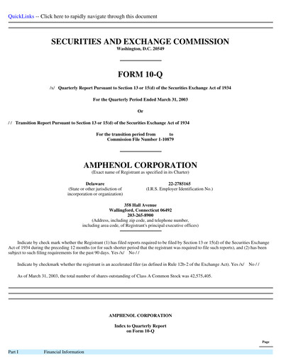 Thumbnail Amphenol Quarterly Report 2003-q1