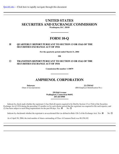 Thumbnail Amphenol Quarterly Report 2004-q1