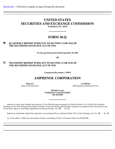 Thumbnail Amphenol Quarterly Report 2004-q3