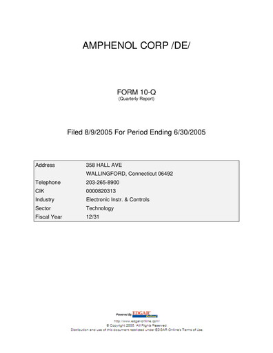 Thumbnail Amphenol Quarterly Report 2005-q2