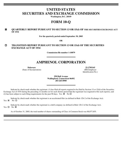 Thumbnail Amphenol Quarterly Report 2005-q3