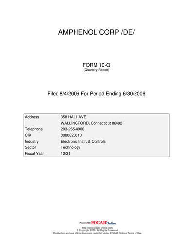 Thumbnail Amphenol Quarterly Report 2006-q2