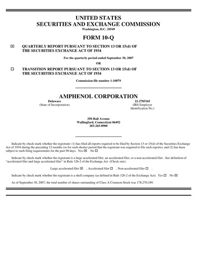 Thumbnail Amphenol Quarterly Report 2007-q3