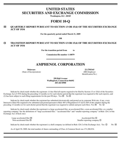 Thumbnail Amphenol Quarterly Report 2009-q1