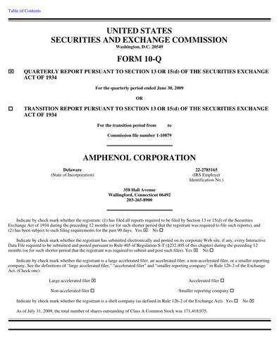 Thumbnail Amphenol Quarterly Report 2009-q2