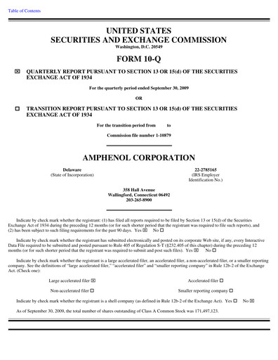 Thumbnail Amphenol Quarterly Report 2009-q3