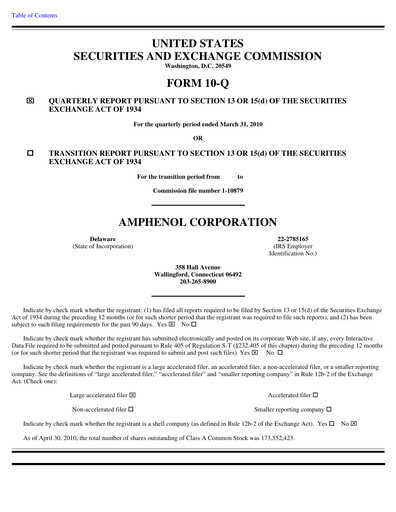 Thumbnail Amphenol Quarterly Report 2010-q1