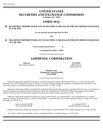 Thumbnail Amphenol Quarterly Report 2010-q2