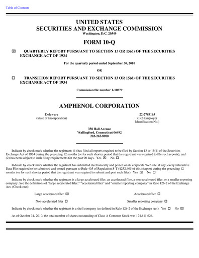 Thumbnail Amphenol Quarterly Report 2010-q3