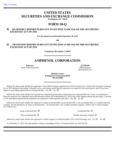 Thumbnail Amphenol Quarterly Report 2011-q3