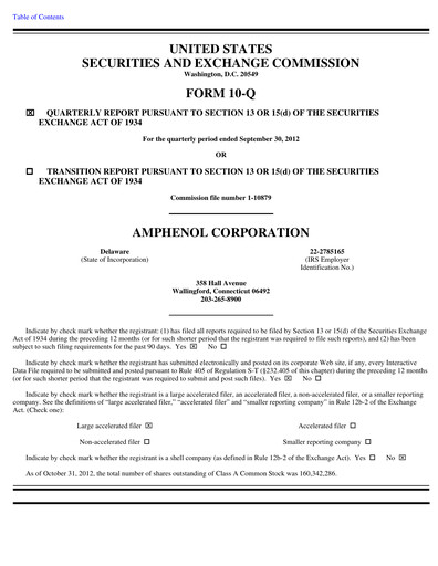 Thumbnail Amphenol Quarterly Report 2012-q3