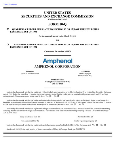 Thumbnail Amphenol Quarterly Report 2015-q1