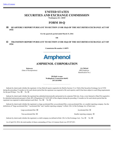 Thumbnail Amphenol Quarterly Report 2016-q1
