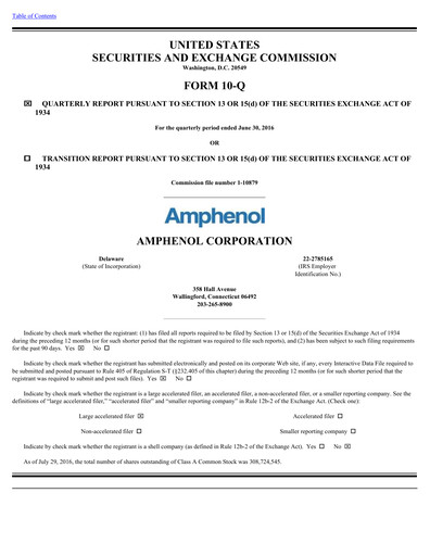 Thumbnail Amphenol Quarterly Report 2016-q2