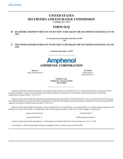 Thumbnail Amphenol Quarterly Report 2016-q3
