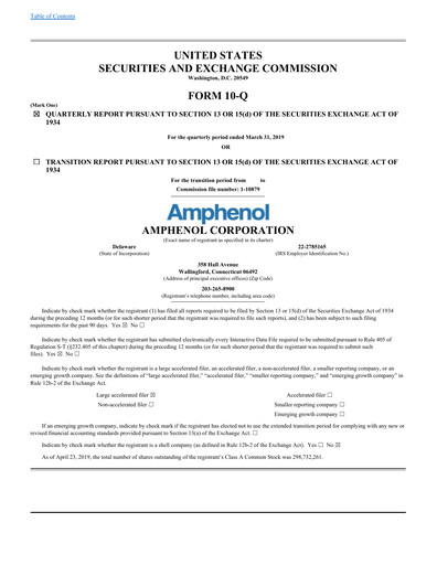 Thumbnail Amphenol Quarterly Report 2019-q1