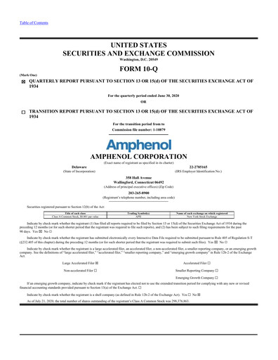 Thumbnail Amphenol Quarterly Report 2020-q2