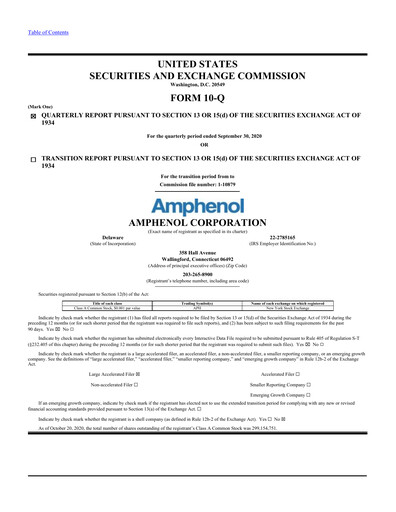 Thumbnail Amphenol Quarterly Report 2020-q3