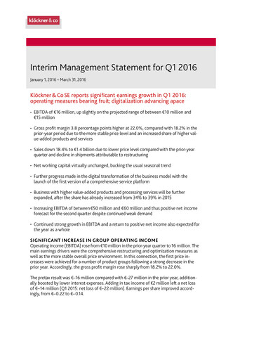 Thumbnail Klöckner & Co Quarterly Report 2016-q1