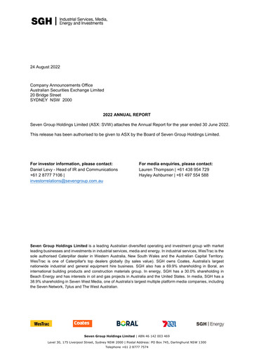 Thumbnail Seven Group Holdings
 (SGH) Annual Report 2022