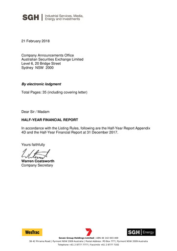 Thumbnail Seven Group Holdings
 (SGH) Half-year Report 2018-h1