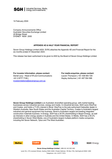 Thumbnail Seven Group Holdings
 (SGH) Half-year Report 2024-h1