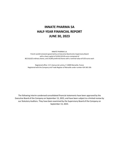 Thumbnail Innate Pharma
 Half-year Report 2023-h1