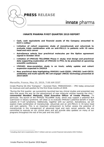 Thumbnail Innate Pharma
 Quarterly Report 2019-q1