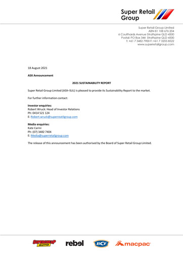 Thumbnail Super Retail Group Sustainability Report 2021