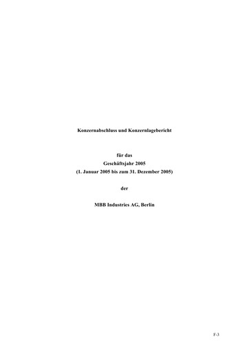 Vorschaubild MBB SE Finanzbericht 2005