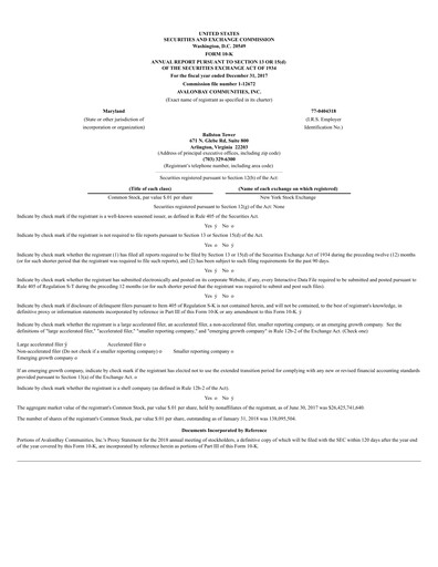 Miniature AvalonBay Communities Rapport financier 2017
